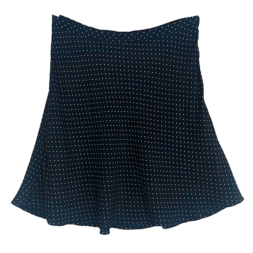 VINTAGE Y2K DKNY Navy Blue Cream Polka Dot Rayon A-Line Mini Skirt